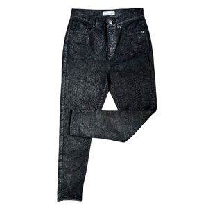 LOFT Women’s Coated Black Shimmer Skinny Mid Rise Jeans Sleek Stretch Denim 27/4